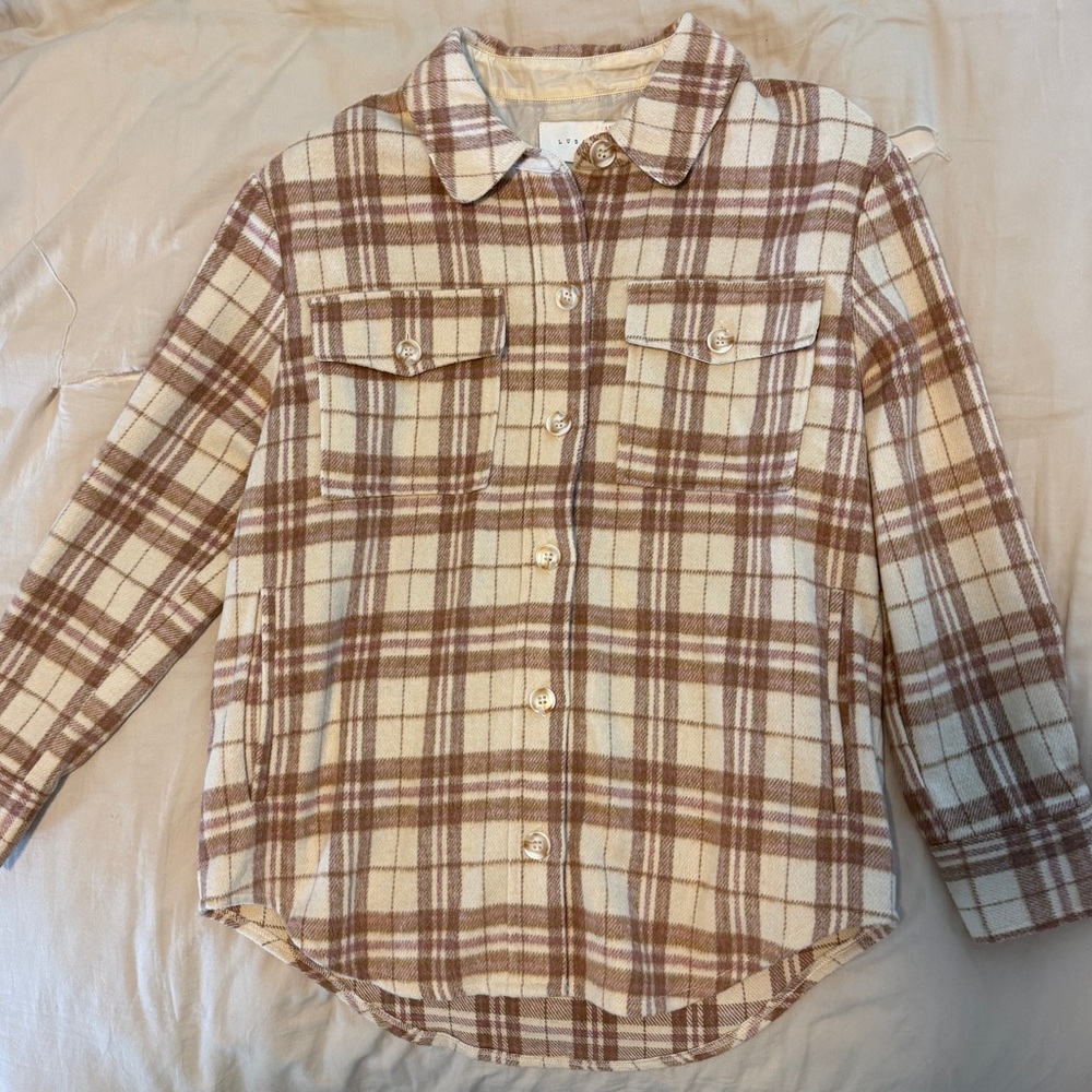 Lush Cream and Pink Plaid Shirt
